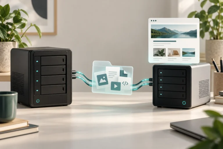 Conceptual website files moving between two hosting servers