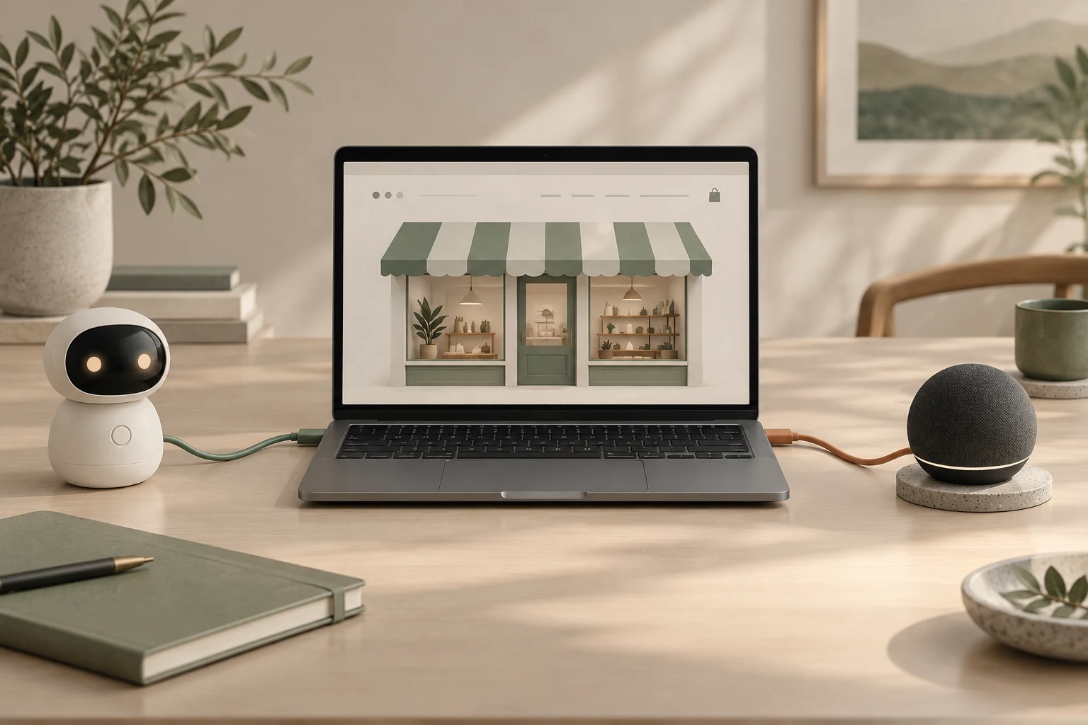 Two separate assistant devices connected to one store laptop