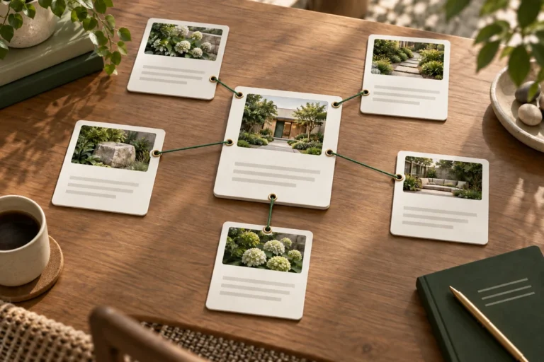 Page cards connected with threads representing internal website links