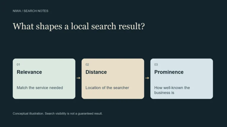 Local SEO diagram showing relevance, distance and prominence