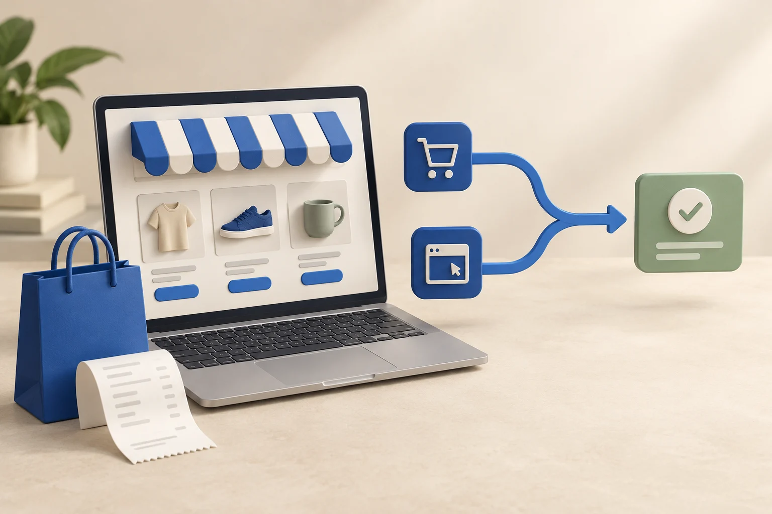 Conceptual illustration of two tracking paths from a store converging on one confirmed outcome