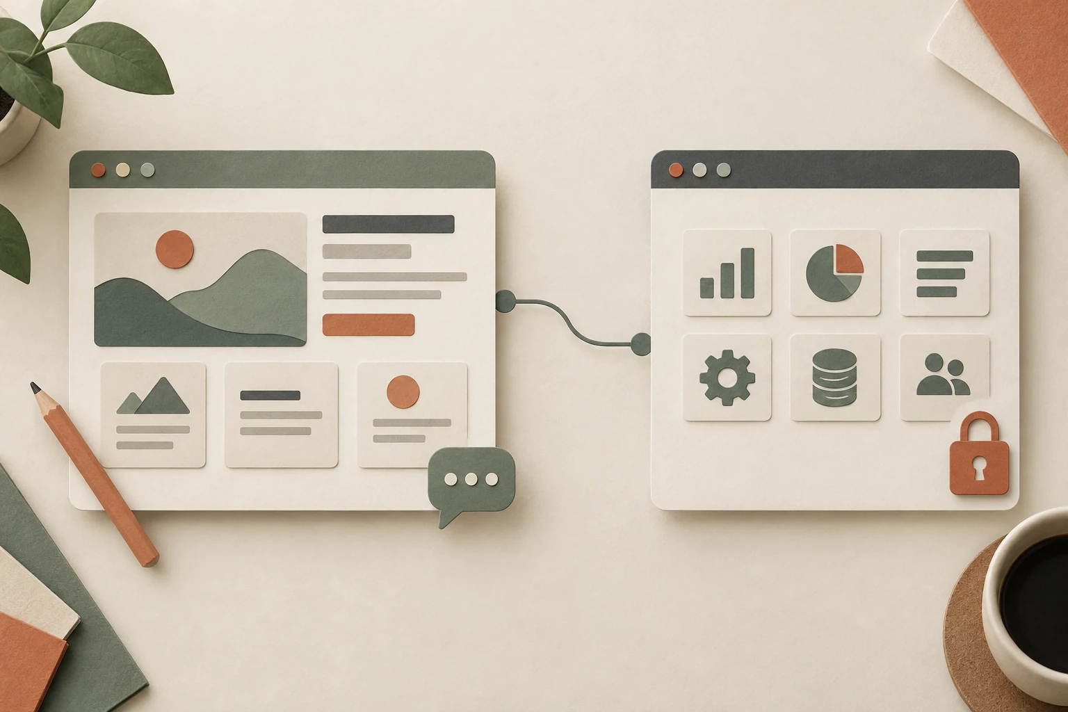 Editable public website beside a separate private SaaS application